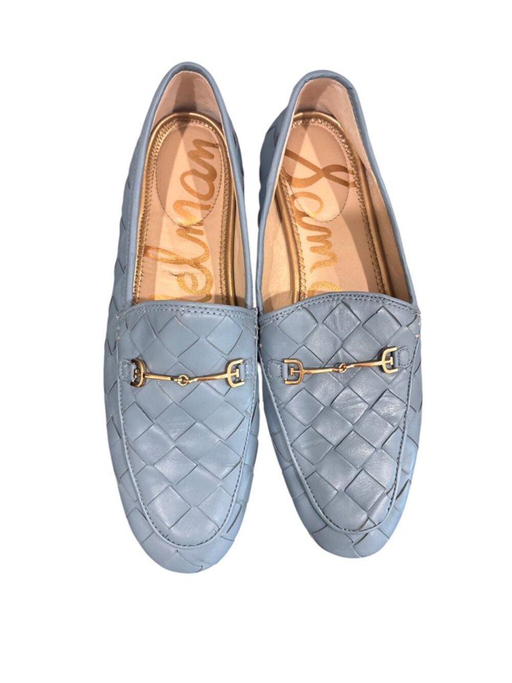 Sam Edelman Loraine Woven Loafers Aspen Sky Blue Leather Flats Size 9.5